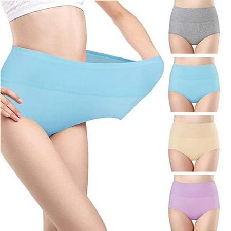 

4Pcs Women Underpants Plus Size Solid Color Breathable High Elasticity Intimacy Anti-septic Soft High Waist Women Briefs for Daily Wear Grey