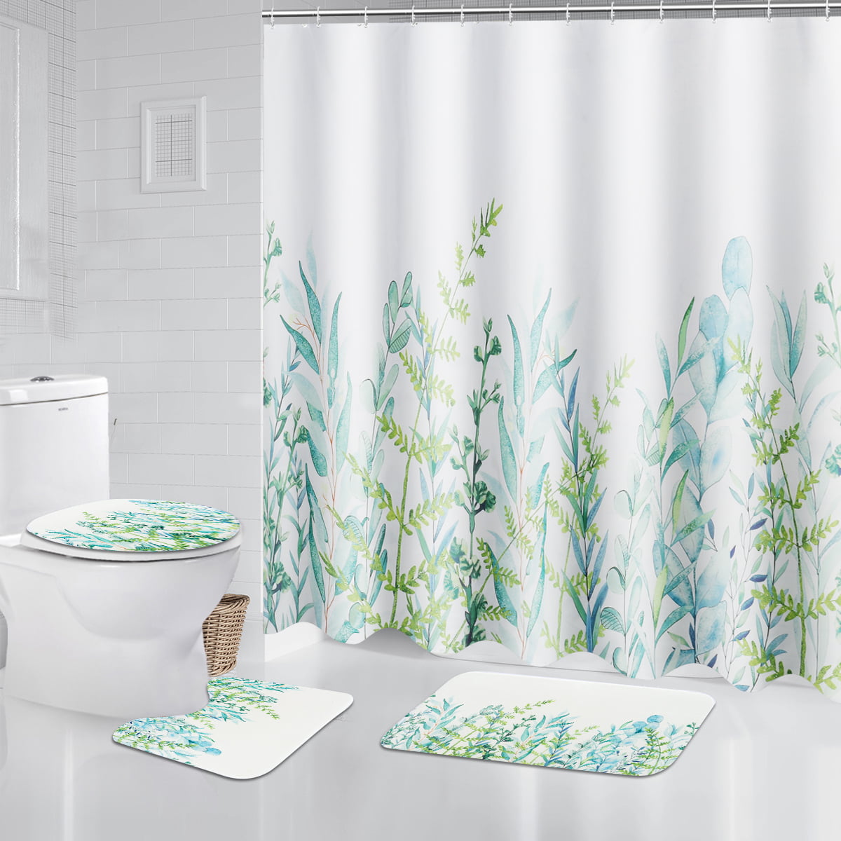 Jurassic World 4PCS Set Bathroom Rugs Shower Curtain Bath Mat Toilet Lid Cover 