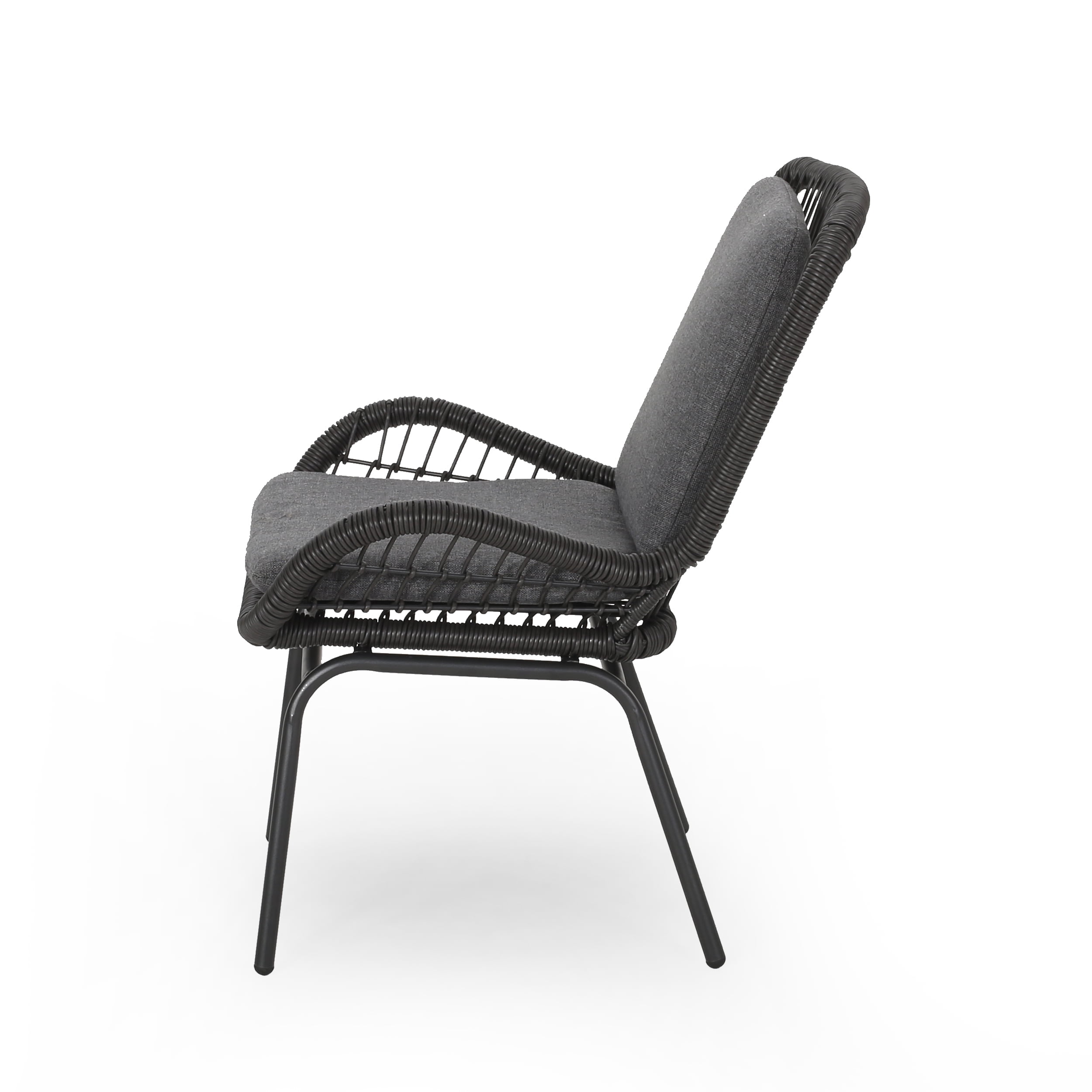 Annelise Outdoor Wicker Club Chair with Cushions, Set of 2, Gray and Dark Gray