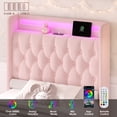 thumbnail image 4 of Homfa Pink Twin Bed Frame with Light & Charge Station, Upholstered Bed with Storage Drawer, LED Bed with Crystal Button Wingback Headboard, 4 of 8