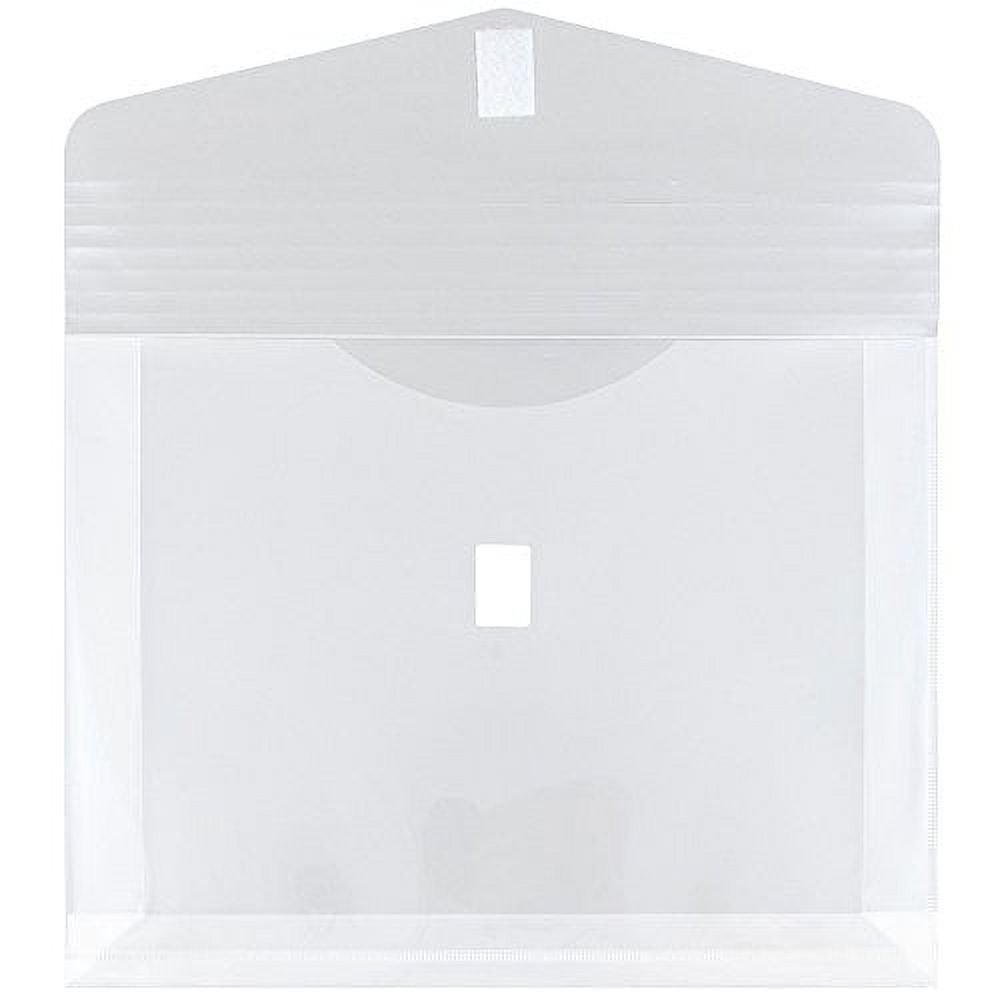 JAM Paper Plastic Hook & Loop Envelopes, Clear, 9 3/4 x 13 x 2, 12/Pack