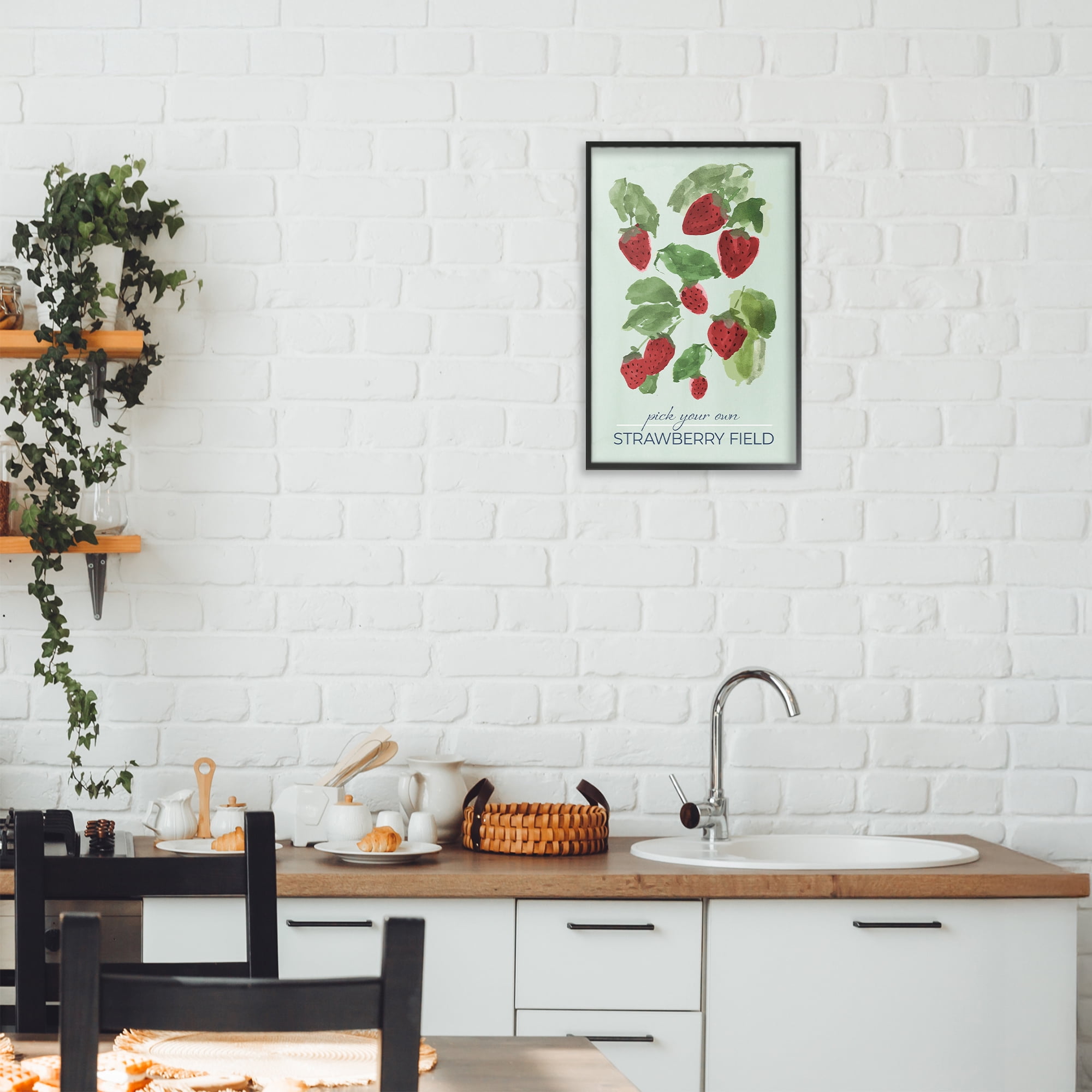Stupell Industries Strawberry Field Pick Your Own Black Framed Giclee Art, design by Lucille Price
