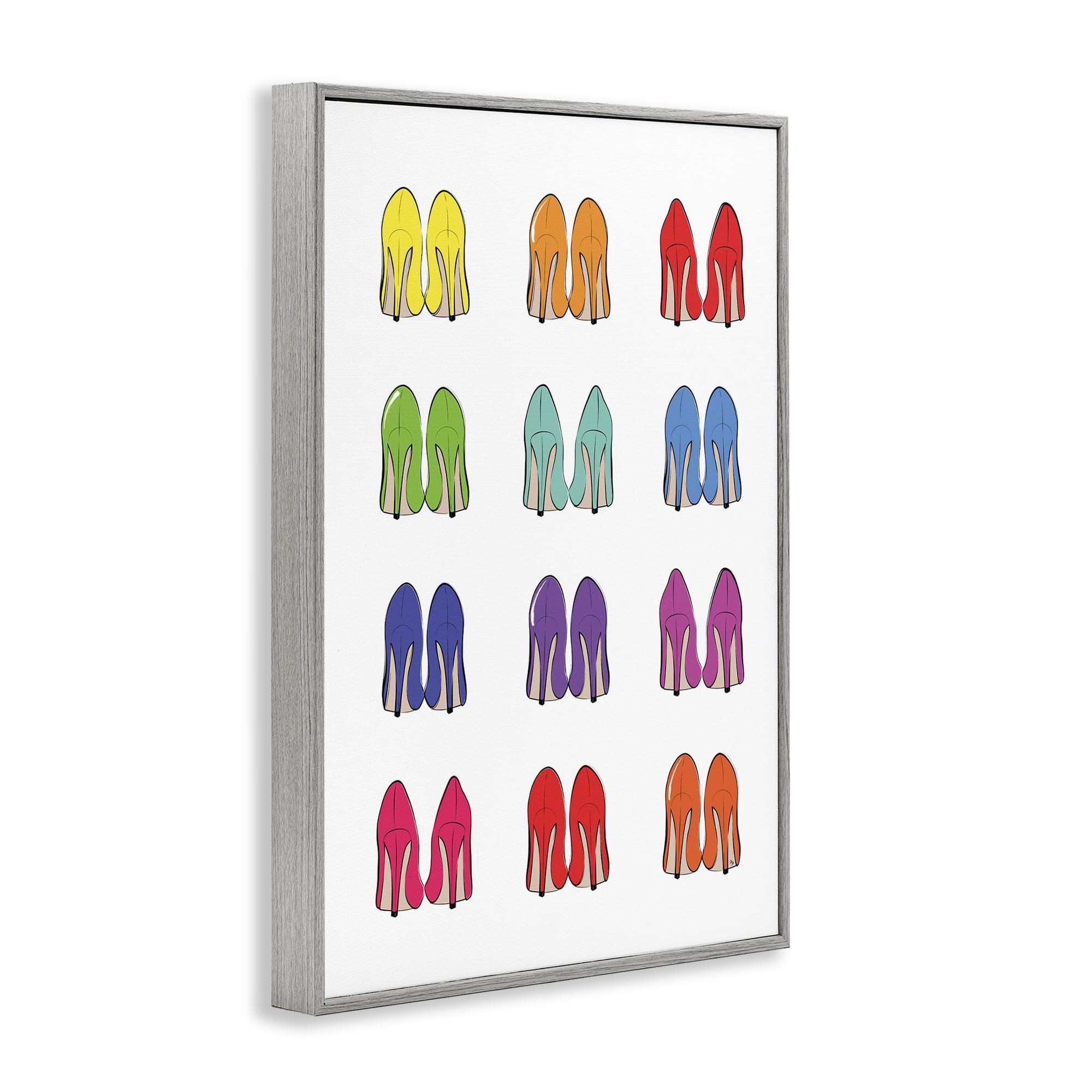 Stupell Industries Rainbow High Heels Beauty & Fashion Painting Gray Framed Art Print Wall Art, 16 x 24