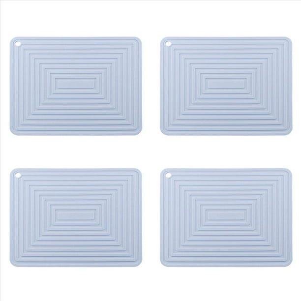 4X Soporte de Silicona Grande para Olla, Almohadilla Cuadrada Gruesa de Aislamiento Térmico Tapete de Cocina Corrugado Antideslizante (Azul )