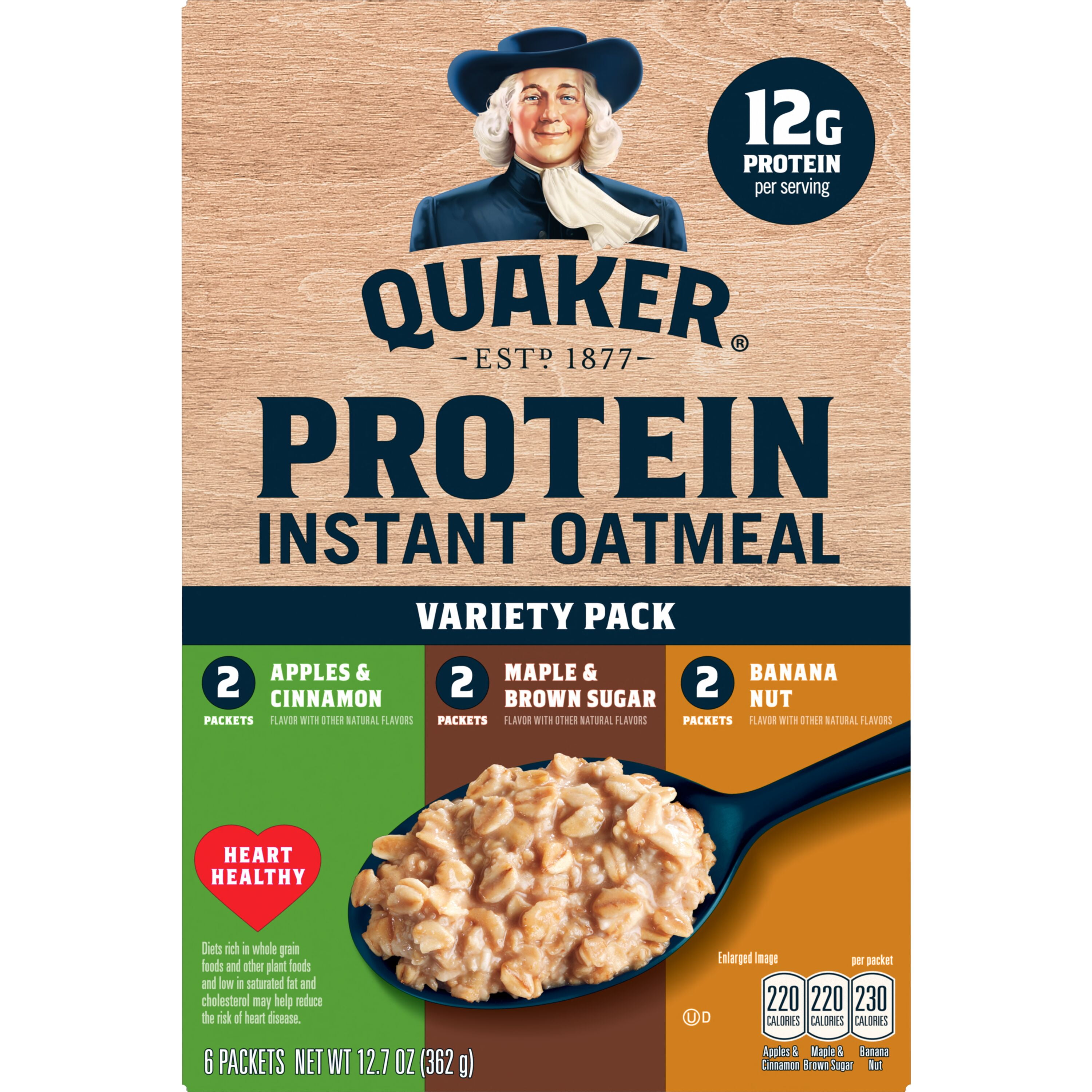 (3 pack) Quaker Instant Oats Hot Cereal, Protein Variety, 12.76 oz 6 Count