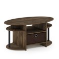 thumbnail image 5 of Furinno Jaya Oval Modern Rustic Brown Coffee Table with Side Shelves and Storage Bin, Side Table with Shelf, for Living Room, Bedroom, Home Office, Brown Walnut, 5 of 6
