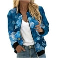 thumbnail image 7 of Womens Full Zip Bomber Jackets with Pockets Floral Print Long Sleeve Casual Fall Coat Outerwear Lightweight (2XL, Blue 01), 7 of 7