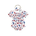 thumbnail image 2 of Aojekbee Baby Girls Independence Day Romper Short Sleeve Butterfly/Heart Stars Print Romper with Headband, 2 of 10