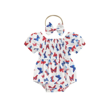 

ESASSALY Baby Romper Butterfly/Heart Stars Print Romper with Headband