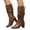 Brown, variant on Womens Slouchy Leather Mid Calf Boots Slip On Wide Calf Fall Booties Lace Bowknot Chunky Heel Dress Shoes with Side Zipper Red 9
