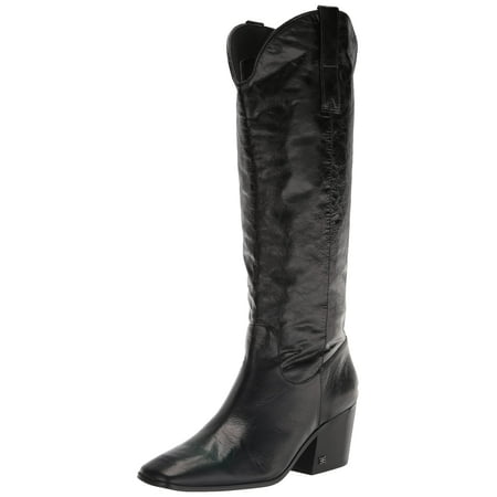 

Sam Edelman Britten Black Leather Square Toe Side Zipper Block Heel Western Boot (Black 11)
