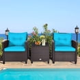 thumbnail image 2 of 3 Piece Patio Furniture Set, Wicker Bistro Conversation Set w/ 2 Cushioned Armchairs & Glass Topped Table, Outdoor Rattan Sofa for Porch Balcony Poolside (Turquoise), 2 of 5