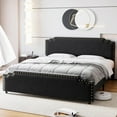 thumbnail image 4 of Full/Queen/King Size Bed Frame, Velvet Upholstered Platform Bed Frame with Rivet Decor Headboard, Strong Wood Slat Support, No Box Spring Needed, 4 of 9