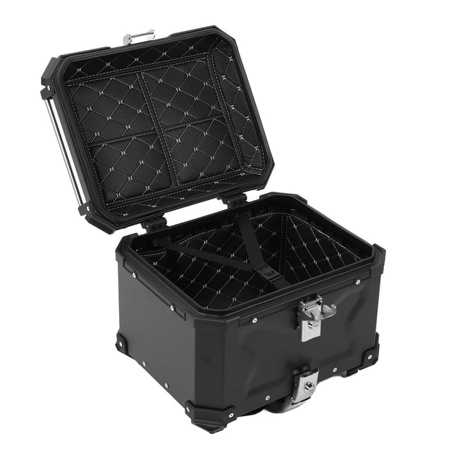 Motorcycle Top Box, Motorcycle Top Case Aluminum Alloy 45L Waterproof Rear Luggage Box with Quick Release Bottom Plate and Back Cushion for Store Helmet and Luggage