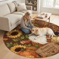 thumbnail image 2 of Small Round Rug 3Ft, Gnomes Fall Non-Slip Washable Circle Rugs Carpet, Thanksgiving Pumpkins Sunflowers Botanical Indoor Outdoor Rug Floor Mats Throw Runner for Bedroom Living Room Bathroom, 2 of 8