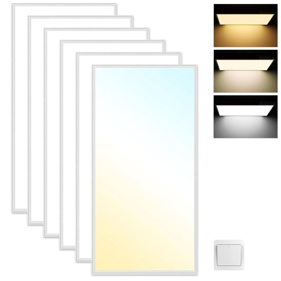 AIKVSXER LED Flat Panel Light 50W 6600LM Selectable Color Temperature Back-lit Ceiling Lights 6 Count