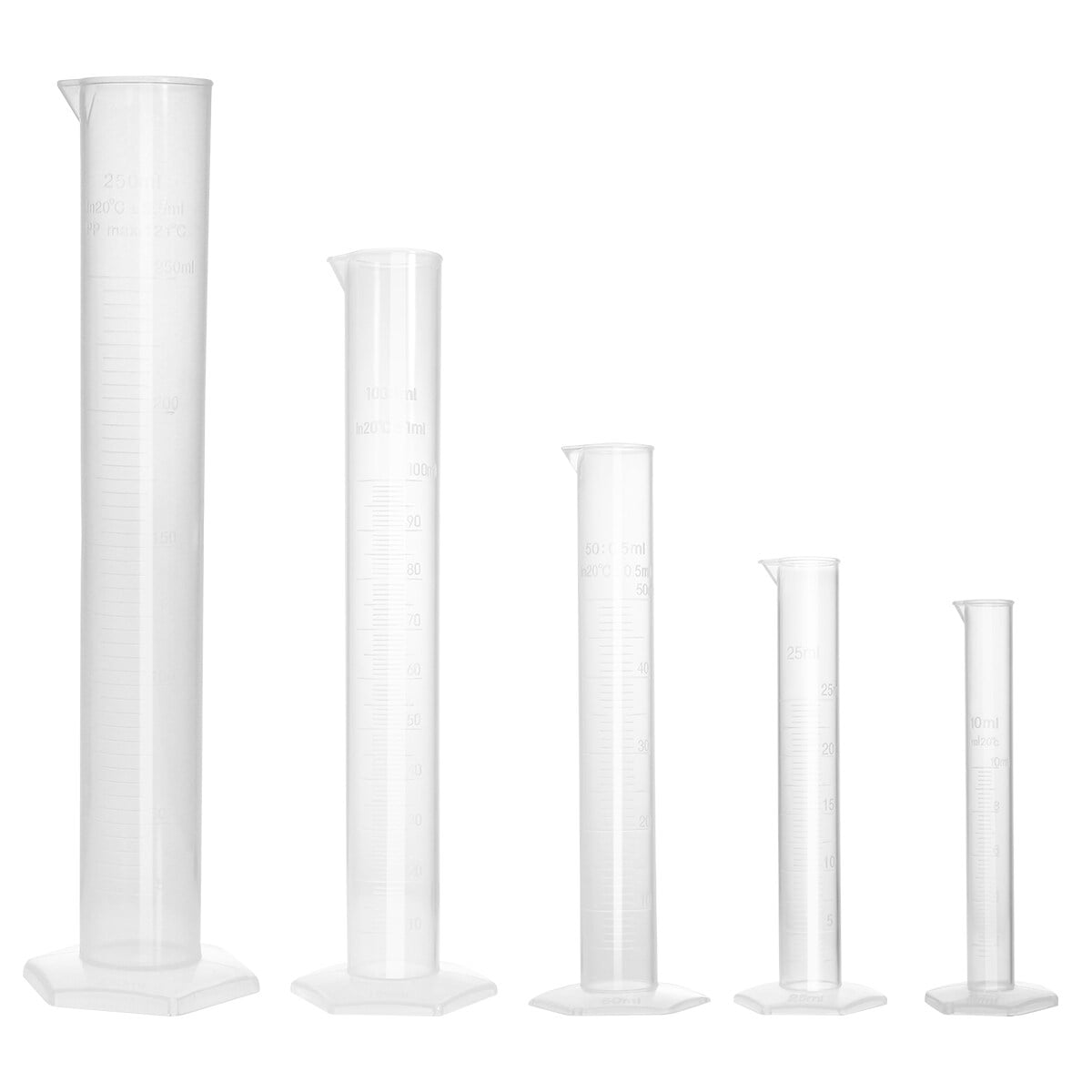 UEETEK 5pcs Transparent Measuring Cylinder Plastic Graduated Cylinder