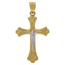 10kt Two-Tone Gold Mens Women Crucifix Cross Religious Charm Pendant