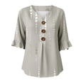 thumbnail image 5 of MuXiKeJi Clothes 3/4 Length Sleeve Womens Tops Cotton Linen Boho Blouses Floral V Neck Shirts Summer Beach Casual Top, 5 of 5