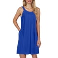 thumbnail image 3 of JIAYUE Women's Dress Solid Color Sleeveless O-Neck Casual Relaxed Fit Beach Mini With Pockets Front Pleats Vacation Everyday Wear Basic Sundress Stylish Female Dresses, 3 of 8