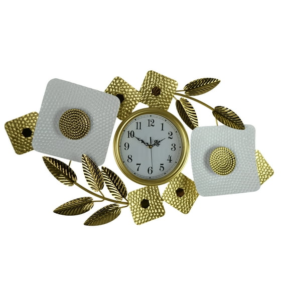 37" Metal White and Gold Square Flower Wall Clock