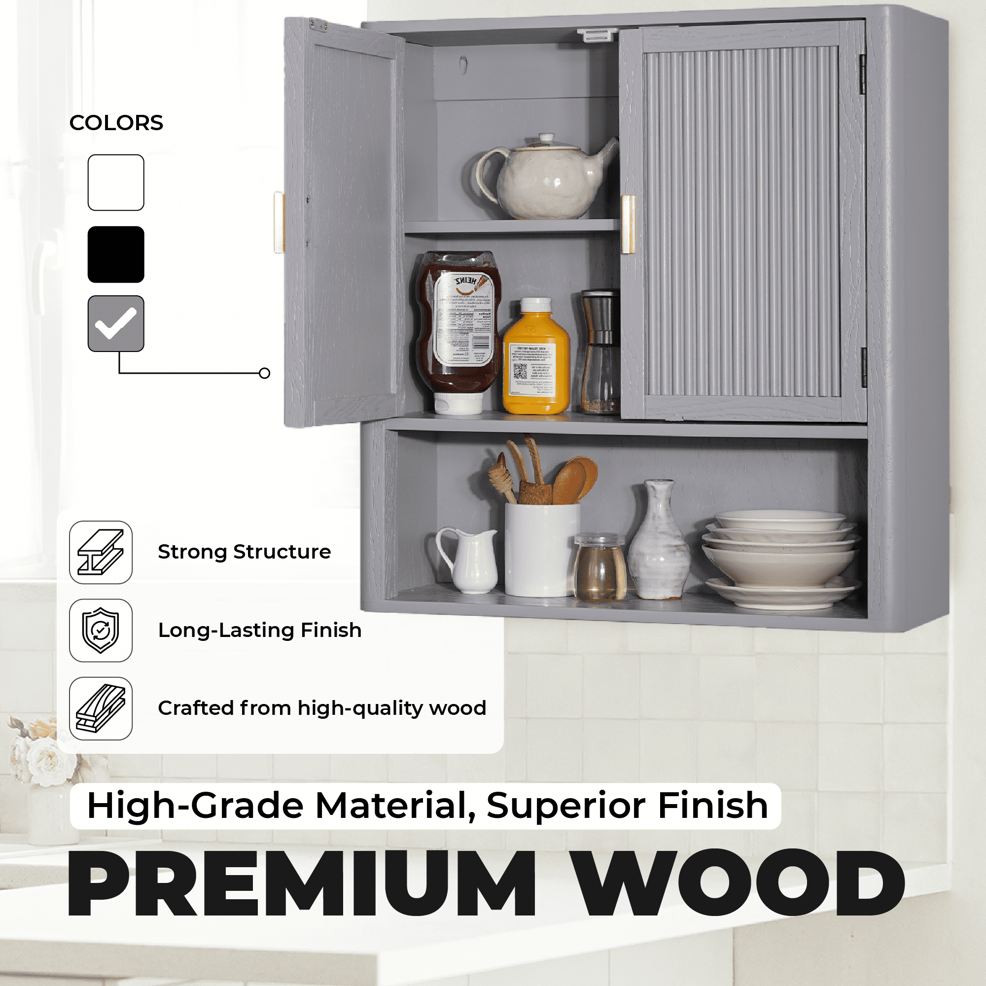 AN68 Pre-Assembled Wall Mounted Medicine Cabinet – 2-Door Bathroom Storage Cabinet with Fixed Shelf, Space-Saving Over-The-Toilet Organizer for Small Bathrooms