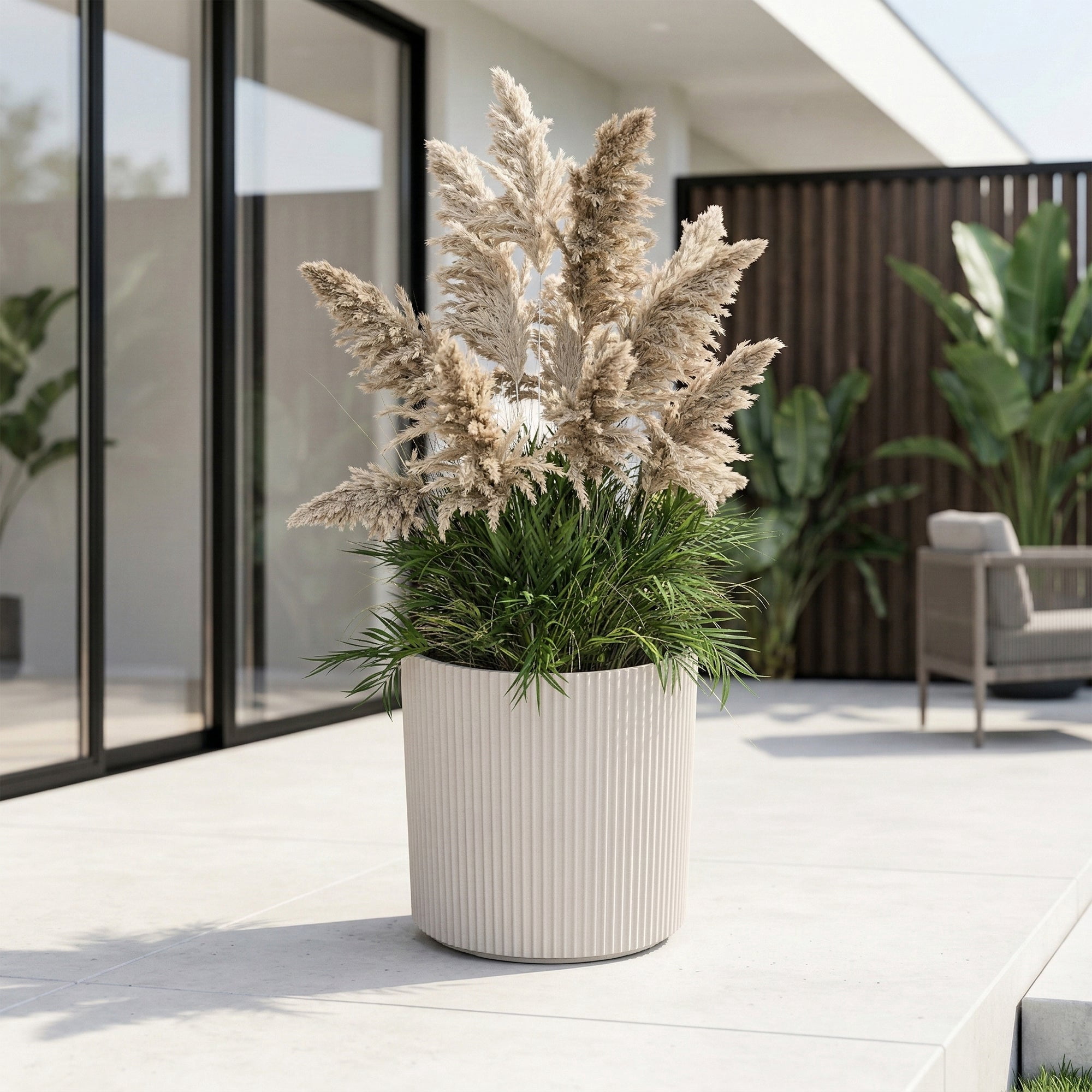 Serene 14in DIA x 14in H Round Chai Plastic Plant Planter with Drainage Holes - Black