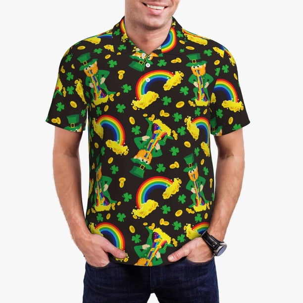 Fotbe Happy St. Patrick's Day Camiseta Polo de Golf para Hombre con Estampado – Camisa Deportiva Transpirable con Cuello Abotonado-XX-Large