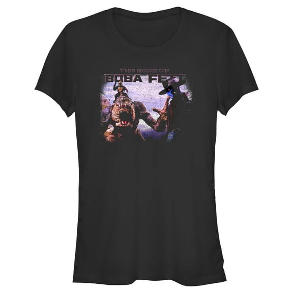Junior's Star Wars: The Book of Boba Fett Cad Bane Rancor and Boba Standoff  Graphic Tee Black Small