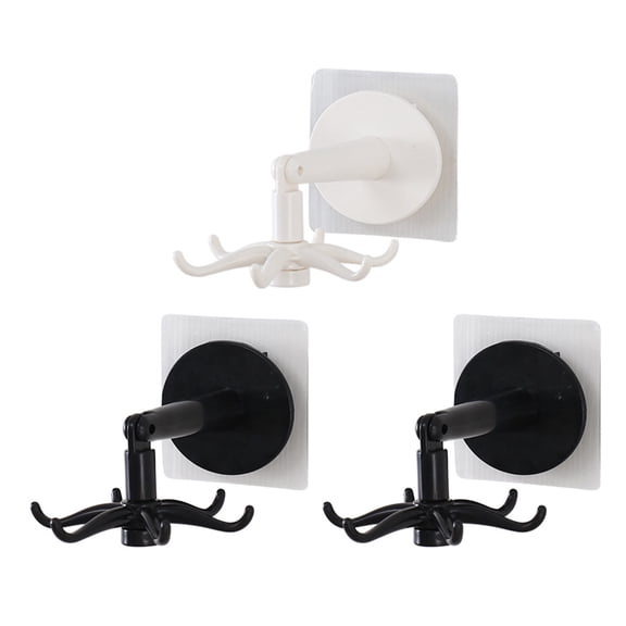 LOLIPPYY 3-Pack Rotating Adhesive Wall Hooks Plastic Hooks for Home Organization and Storage Solutions