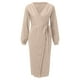 thumbnail image 5 of Vestido de punto con cuello en V y cinturón para mujer: elegante vestido de manga larga para otoño-invierno, cintura estilizante, tallas S-XXL, 5 of 5