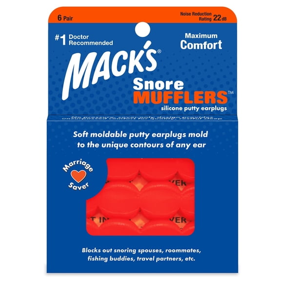 Mack'S Snore Mufflers Silicone Putty Ear Plugs, 6 Pair - Comfortable, Moldable Silicone Ear Plugs For Sleeping, Snoring, Loud Noise & Traveling | Made In Usa