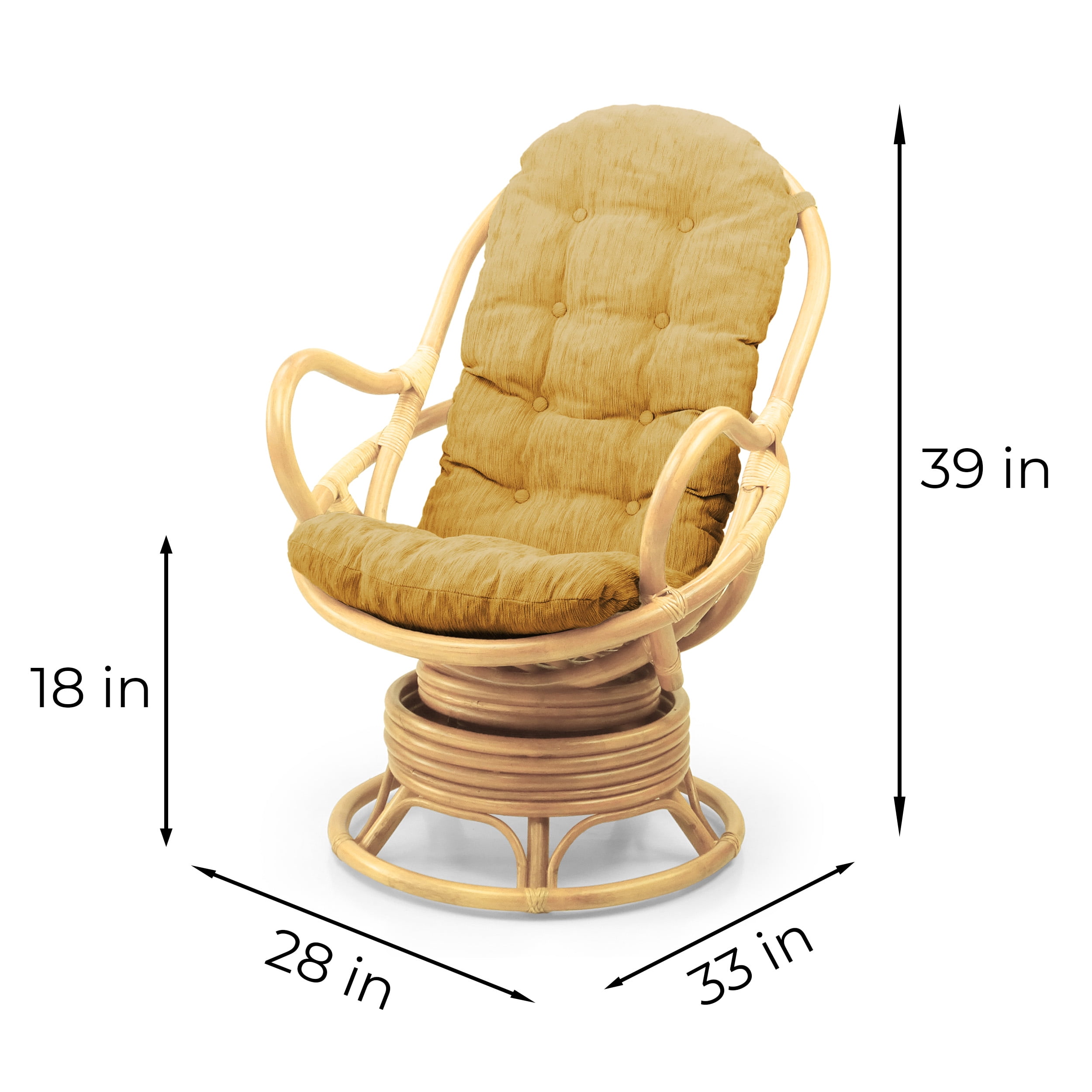 Java Lounge Swivel Rocking Chair with Light Brown Cushion Natural Rattan Wicker Handmade, Natural
