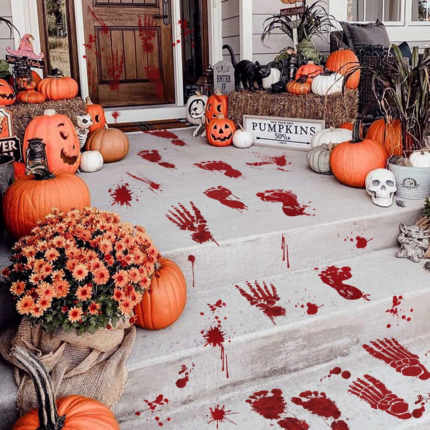 128 Pcs Halloween Footprints Floor Clings - Bloody Halloween Decorations, Floor Stickers Decals for Party Supplies (12 Sheets)