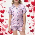 thumbnail image 2 of Landzoo One Girls Cartoon Gradient Heart Print Satin Pajama Short Sleeve Top And Shorts Summer Sleepwear Loungewear Two Piece Outfit Stylish Cute Cozy Children's Outfits 10-11 Years, 2 of 5