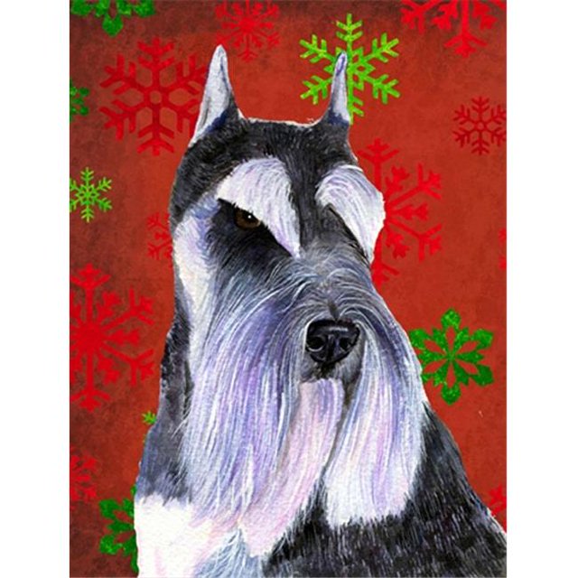 11 x 15 Po. Schnauzer Flocons de Neige Rouges et Verts Drapeau de Noël Taille Jardin