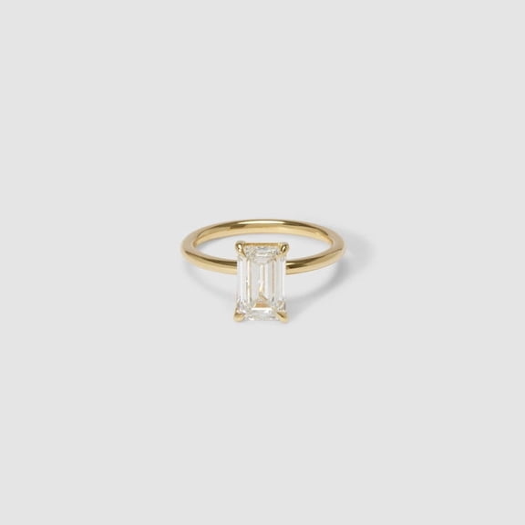 14K Yellow Gold Plated 1.5 Ct Emerald Cut Moissanite Engagement Ring Solitaire Wedding Band for Women