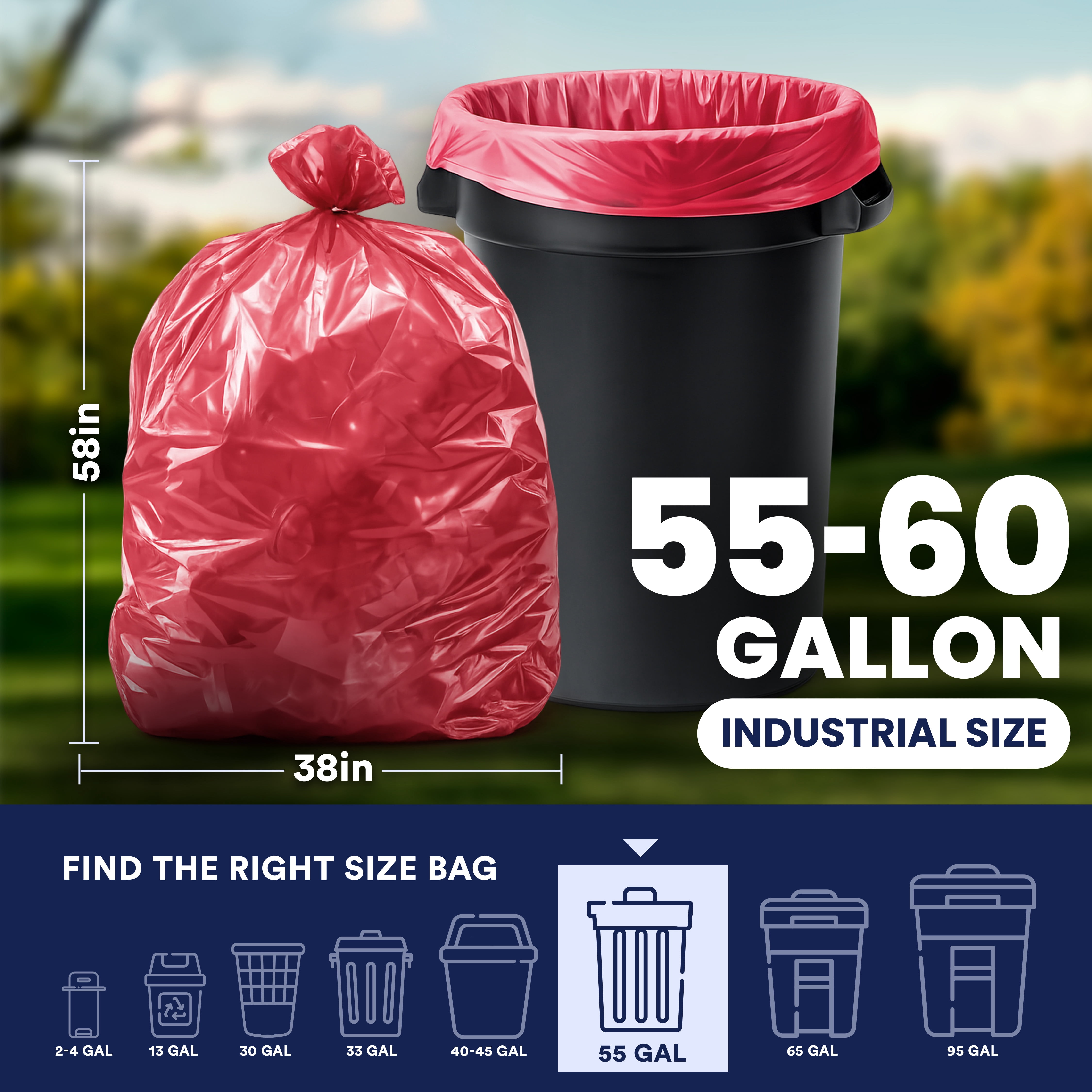 Plasticplace 55-60 Gallon Trash Bags │ 1.2 Mil │ Red Heavy Duty Garbage Can Liners │ 38” x 58” (50 Count)