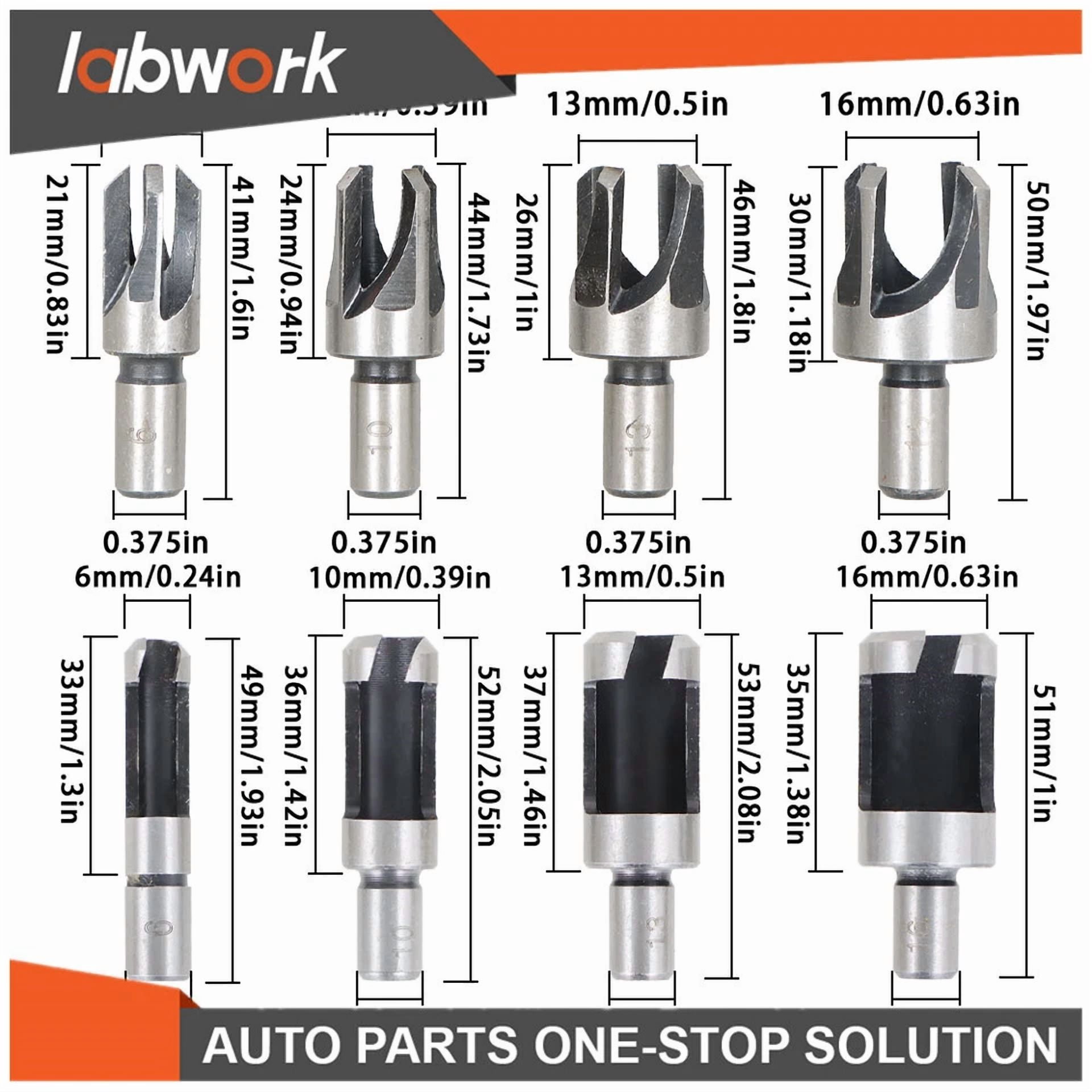 Labwork Carbon Steel Wood Plug Hole Cutter Dowel Maker Shank Drill Bit Set 8 Pcs