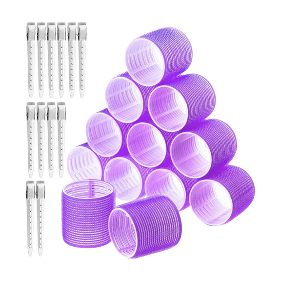 Velcro Rollers for Hair Set, Volume Boosting Hair Rollers for Women - Extra Large Rollers & Clips Set (12 Rollers & 12 Clips)