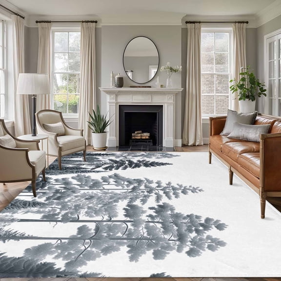 8'x10' Area Rugs, Black Botanical Indoor Outdoor Area Rug for Living Room Bedroom, Farmhouse Watercolor Pine Tree Washable Bathroom Rugs Kitchen Floor Carpet Mats Home Decor Aesthetic