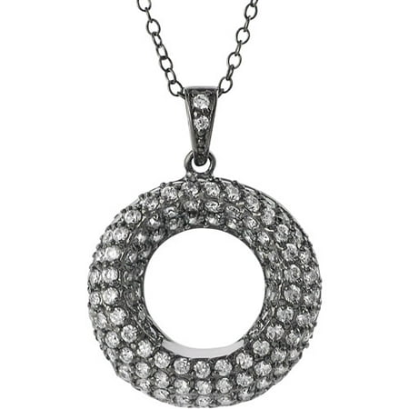 Brinley Co. CZ Rhodium over Sterling Silver Circle Pendant, 16 with 1 Extender