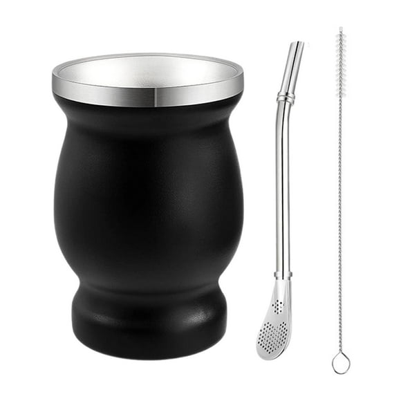Juego de mate de calabaza de 230 ml, taza de té tradicional para dormitorio, hogar y oficina. Negro