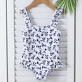 thumbnail image 6 of Rggeeun Toddler Girls One-Piece Cute Floral Pattern Wide Straps Square Neck U-Back Elastic with Ruffle for Summer Pool Party Comfort Bathing Suit,Black,6 Years, 6 of 7