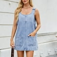 thumbnail image 2 of Arnsht Women's Denim Round Neck Sleeveless Overall Dress Casual Mini Pinafore Dress Short Jumper Jeans Dress with Pocket Blue S, 2 of 9