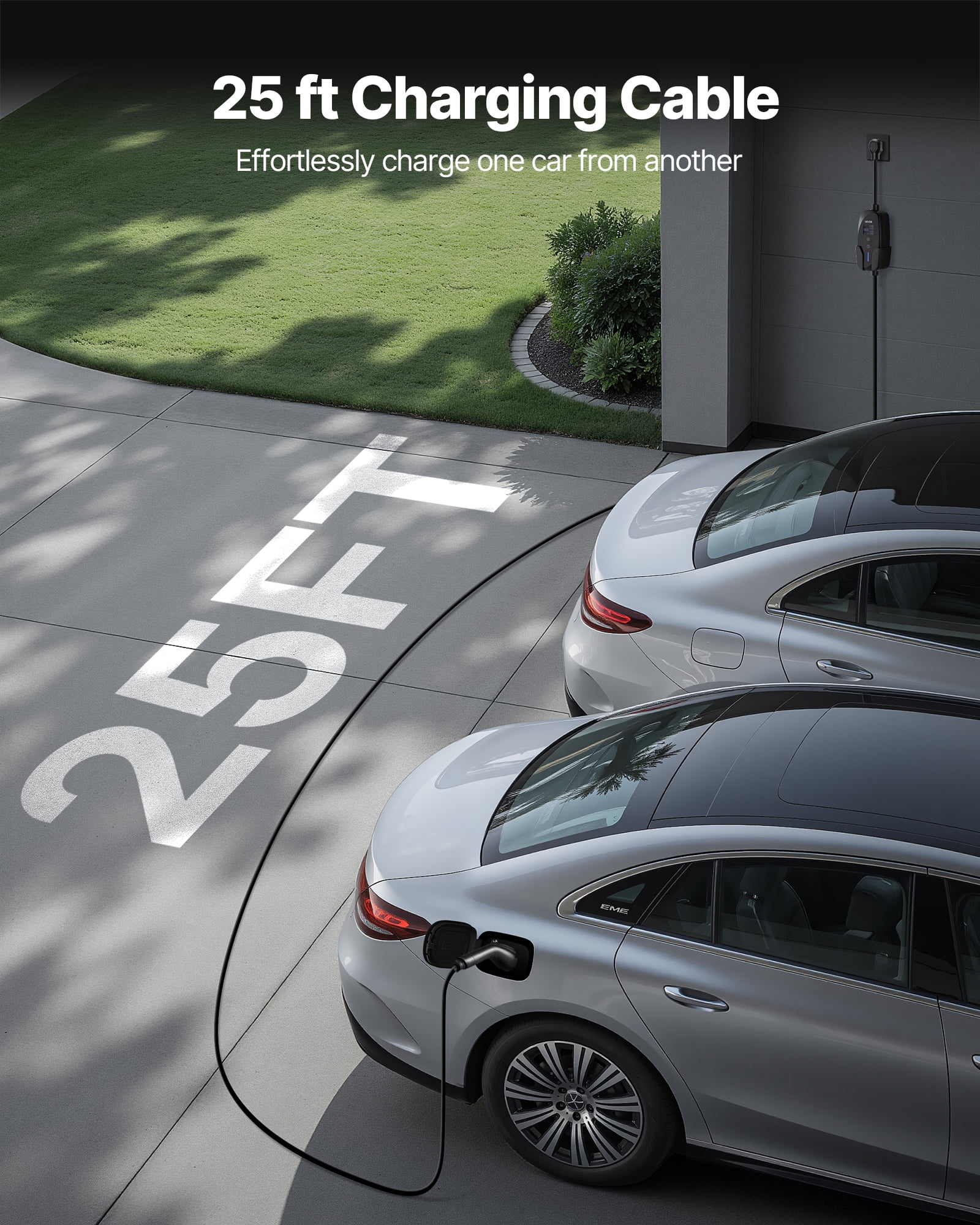 VEVOR Level 2 EV Charger,40 Amp Adjustable Current,240V Electric Vehicle Portable Charger with 25 ft Charging Cable, LCD Display,NEMA 14-50P Plug, Plug-in Home Car Charging Station for SAE J1772 EV