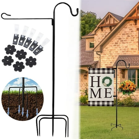 

Elbourn Garden Flag Stand and Shepherd Hook + Wind Clip and Stopper for Flags Solar Lights Garlands and Decorations