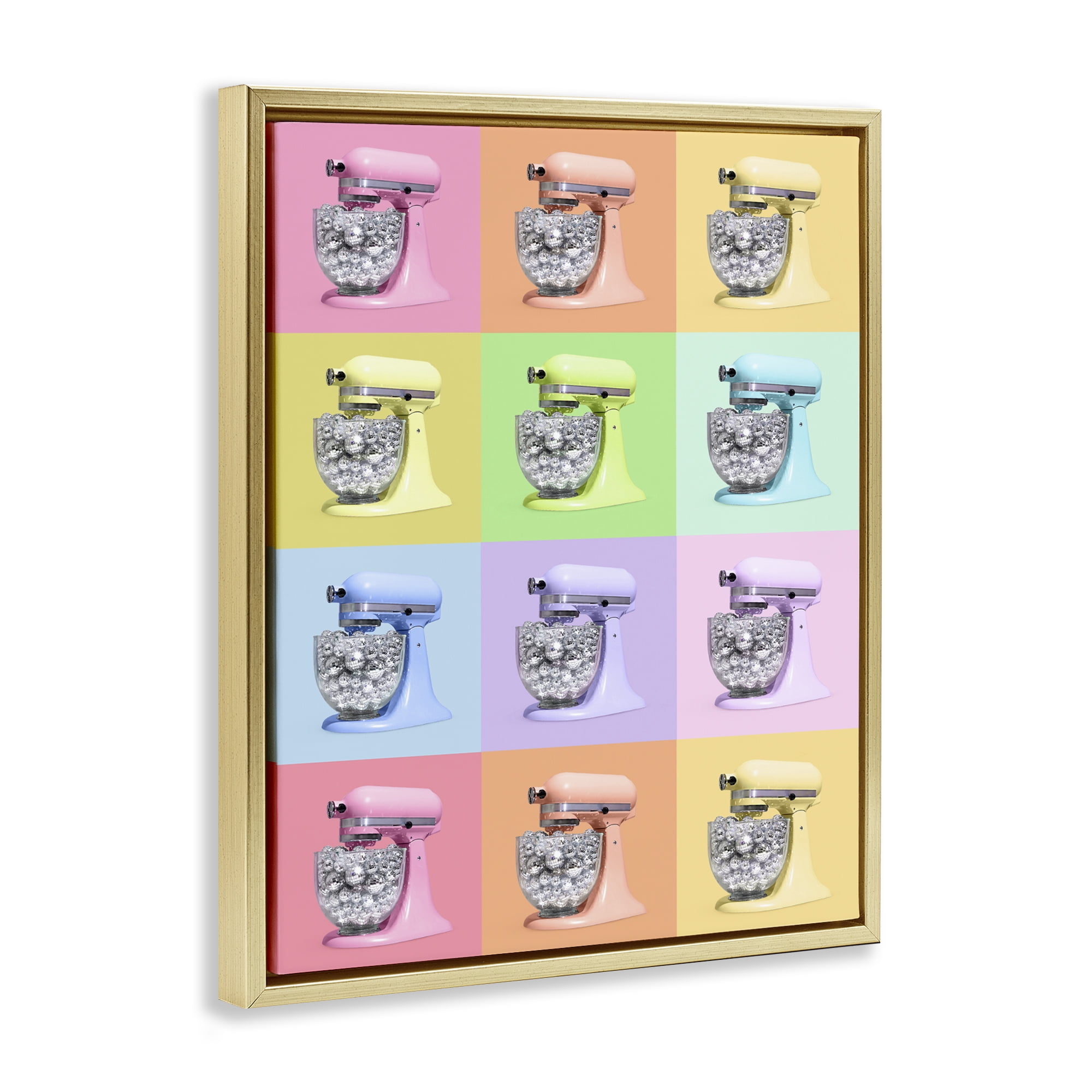 Stupell Industries Disco Ball Kitchen Mixer Collage Gold Framed Floater Canvas Wall Art, design by LISH Creative