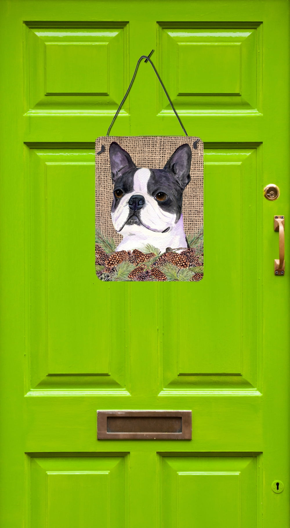 Caroline Lady with Her Boston Terrier Aluminium Metal Wall or Door Hanging Pr... 