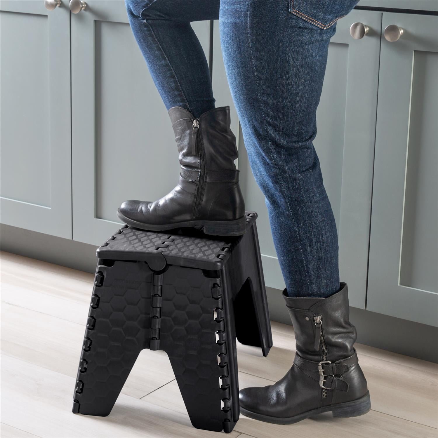 Simplify 2 Pack 12" Height Plastic Folding Single Step Stool in Black